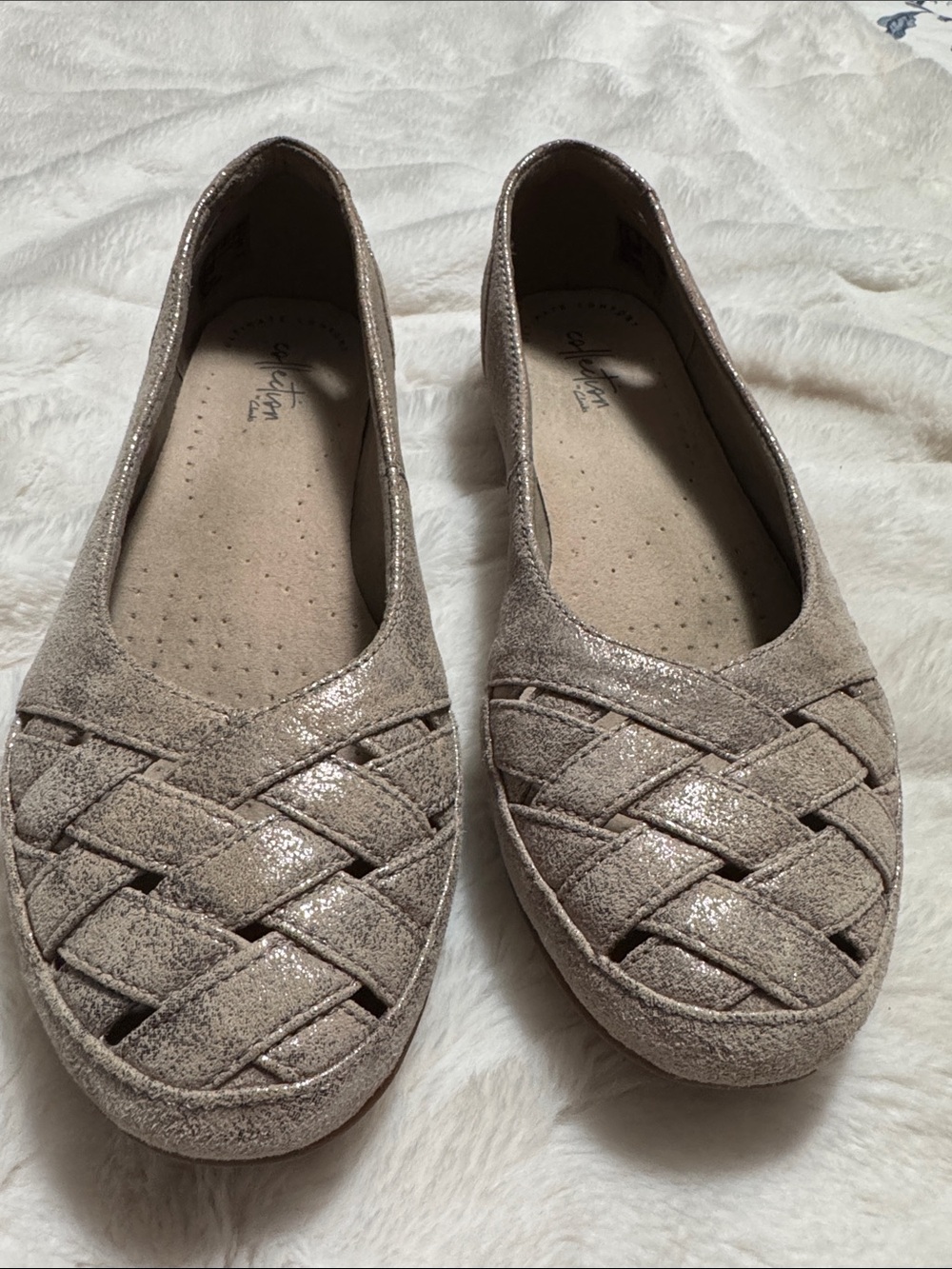 Clarks Women’s Glitter Woven Ballet Flats - Beige